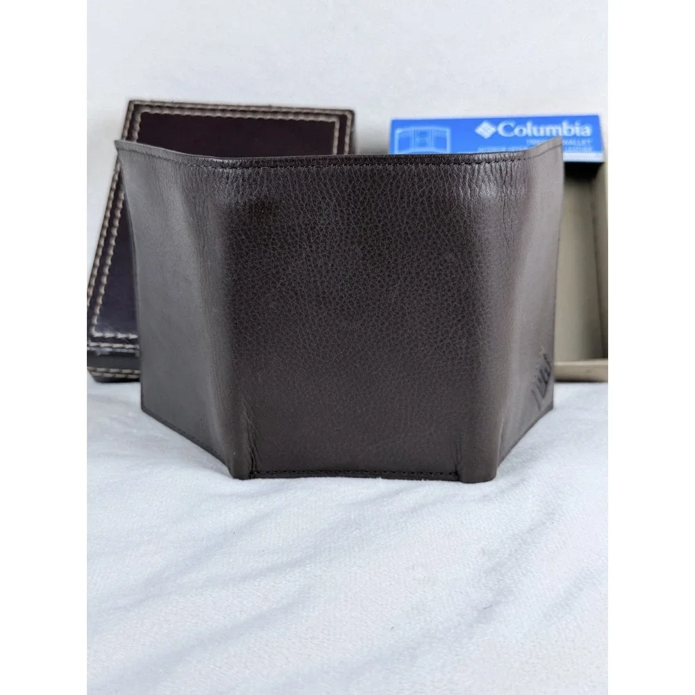 New Columbia Men's Genuine Leather Trifold Brown Wallet Color